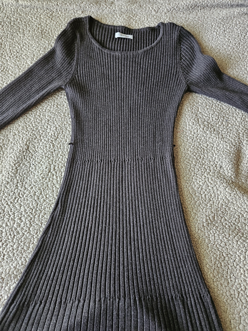 Calvin Klein Charcoal Ribbed Long Sleeve Knit Dress